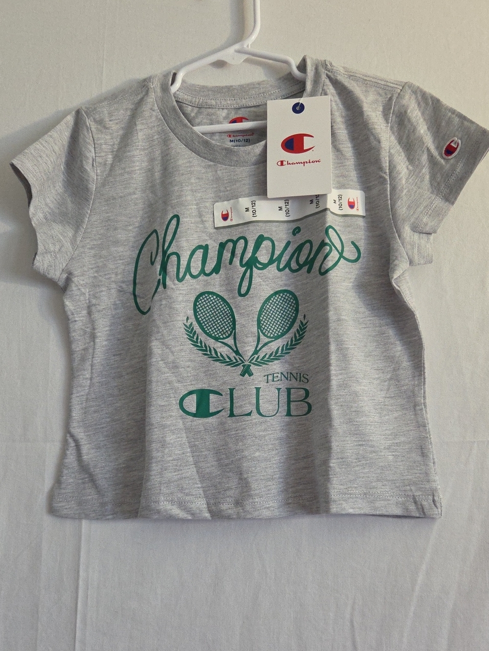 Champion Gray Kids Tee with Green Tennis Club Graphic